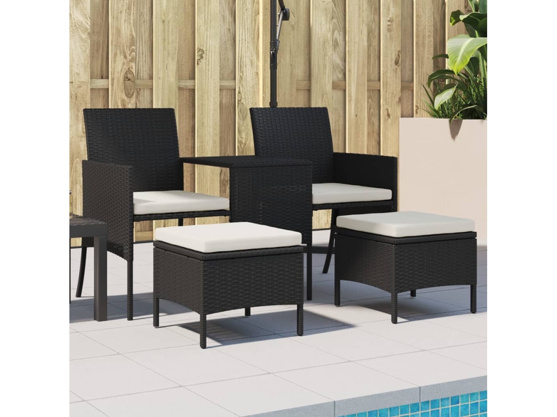 Vidaxl Sofá De Jardim De 2 Lugares Com Mesa E Bancos Vime Pe Preto