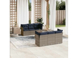 Vidaxl 7 Pcs Conjunto Sofás P/ Jardim C/ Almofadões Vime Pe Cinzento