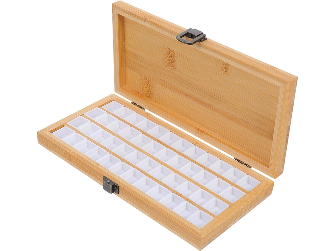 Paleta De Aquarela De Bambu Vazia Com 48 Compartimentos