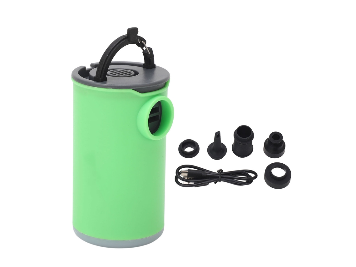 Bomba De Ar Mínima Iluminada Recarregável Usb Com 5 Bicos Para Inflar E Desinflar Portátil Verde