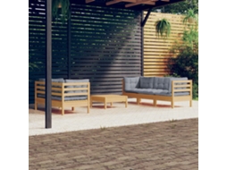 Vidaxl 6 Pcs Conjunto Lounge De Jardim C/ Almofadões Cinzentos Pinho