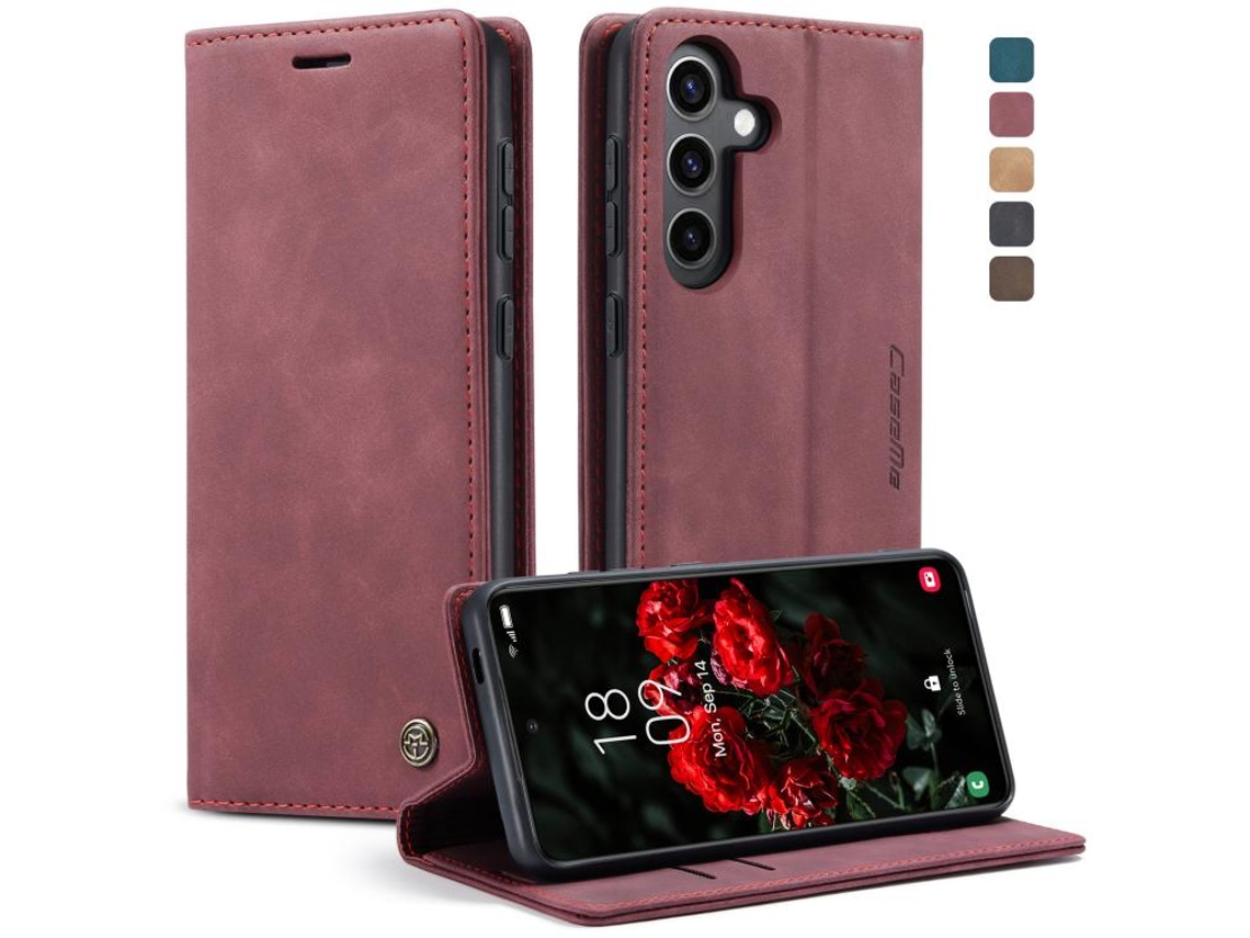 Capa Para Samsung Galaxy S24 Fe 5g Multifuncional Horizontal De Couro Vermelha