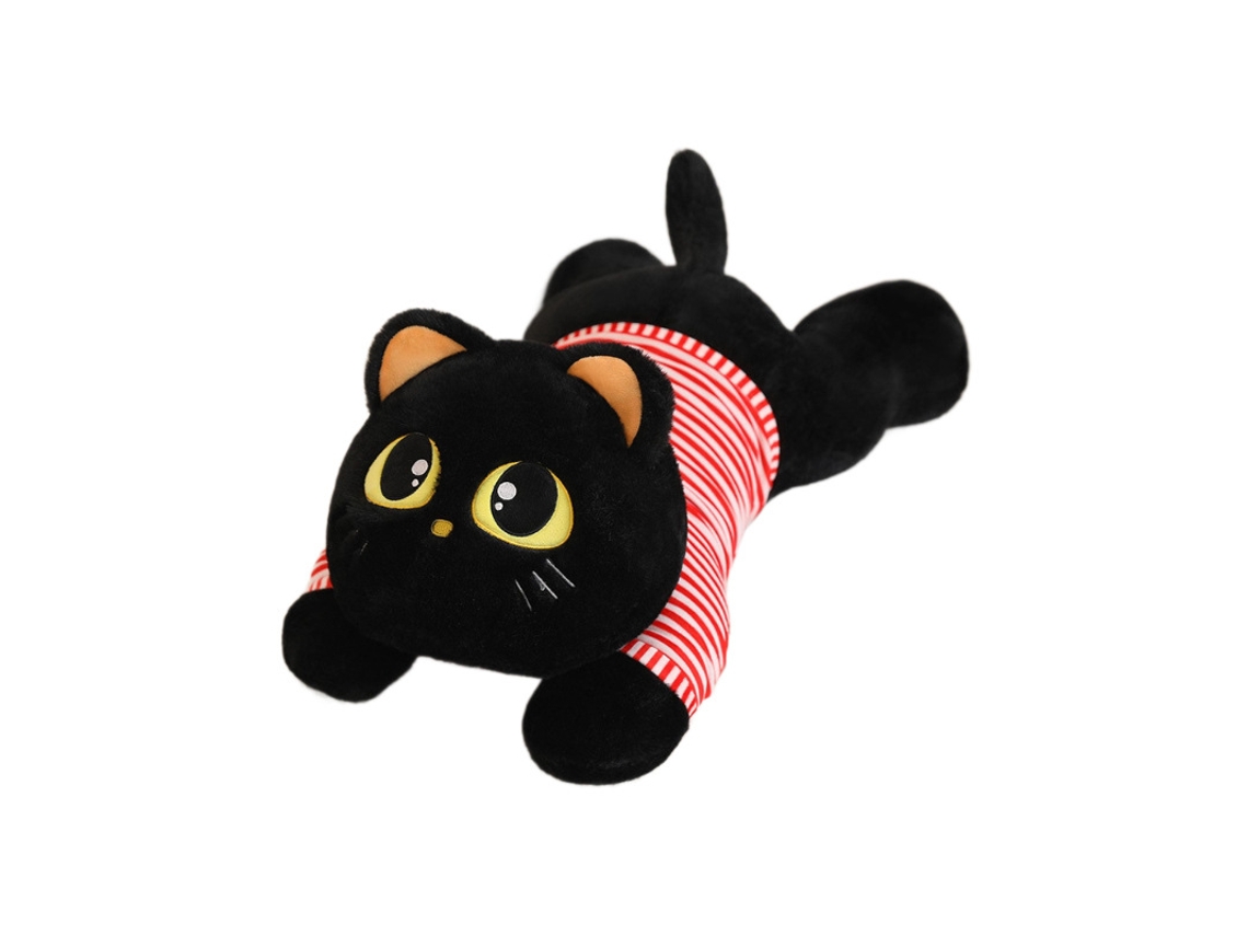 Almofada de Pelúcia Gato Deitado com Olhos Grandes e Expressão Fofa Preto Modelo Básico CHABERLU