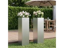 Vidaxl Vaso De Jardim 2 Unid. Prateado 20 X 20 X 75 Cm Aço Galvanizado