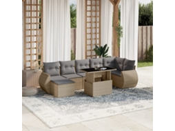 Vidaxl 8 Pcs Conjunto De Sofás P/ Jardim Com Almofadões Vime Pe Bege