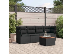 Vidaxl 5 Pcs Conjunto Sofás De Jardim Com Almofadões Vime Pe Preto