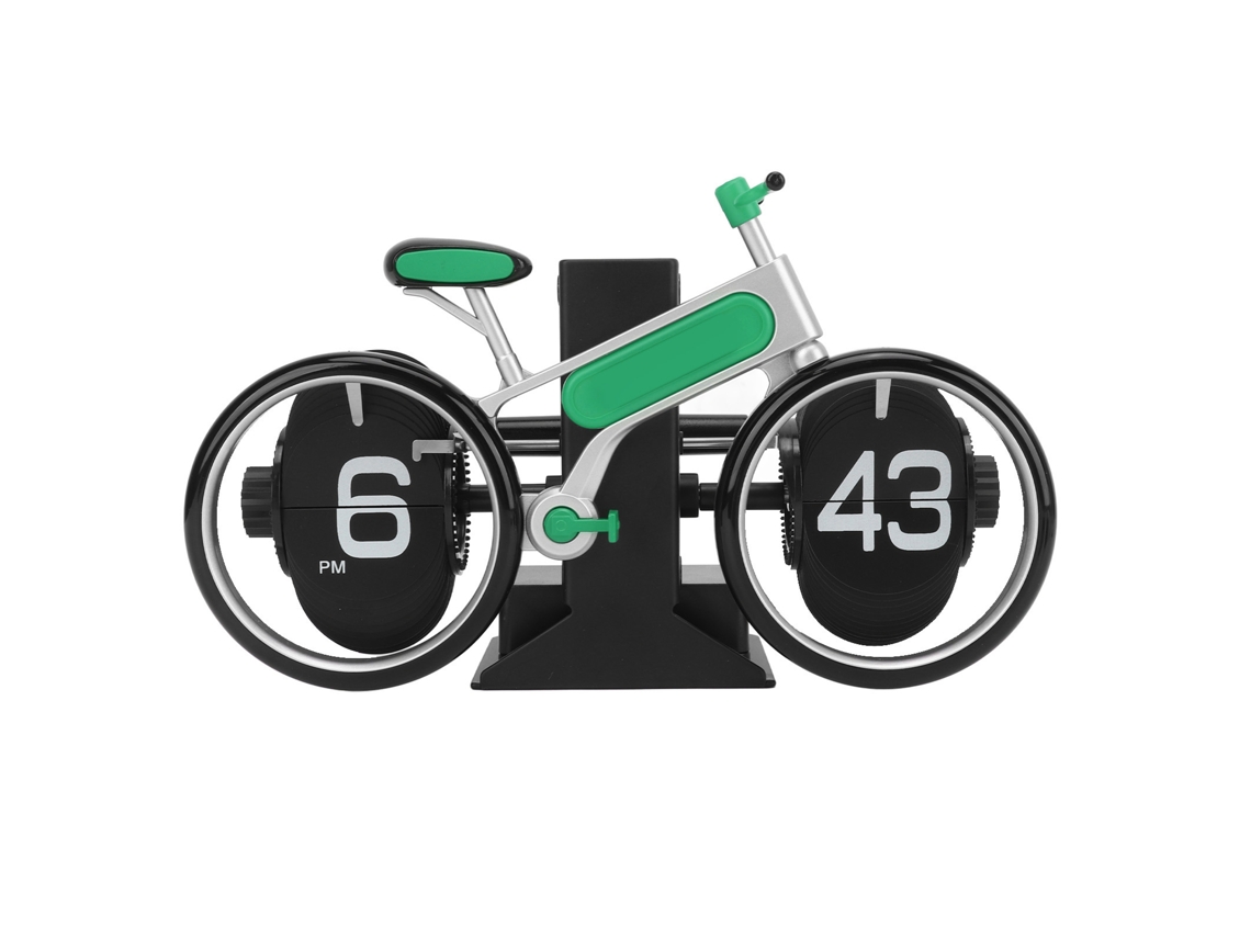 Mali relógio Flip de Bicicleta Mecânico Retro para Mesa Alivio de Estresse Verde 12h
