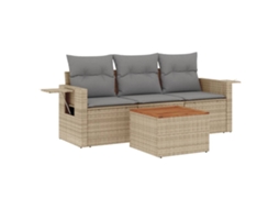 Conjunto de 4 Sofás Jardim com Almofadões Vime Pe Bege Misturado MAISON EXCLUSIVE
