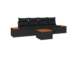 Conjunto 5 Conjunto De Sofá De Jardim Vidaxl Preto Vime Pe (55 X 55 X 37 Cm)