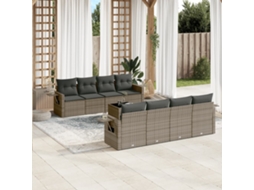 9 Pcs Conjunto Sofás P/ Jardim Com Almofadões Vime Pe Cinza Dkd Home Decor