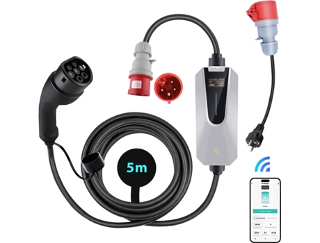 Carregador Ev Junsun Wall Mobile 11kw Tipo 2, Trifásico , Cabo 5m, Aplicativo Inteligente, Temporizador, Portátil Para Parede (6 16a)