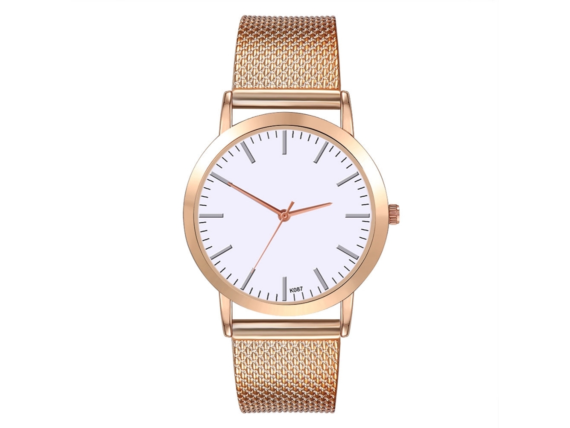 Relógio de pulso masculino de quartzo com pulseira de PVC, mostrador redondo, cor ouro rosa, moderno.