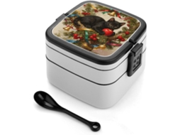 Marmita Bento Em Formato De Gato Com Árvore Natal, Empilhável, À Prova De Vazamentos, Com Tampa Hermética E Colher