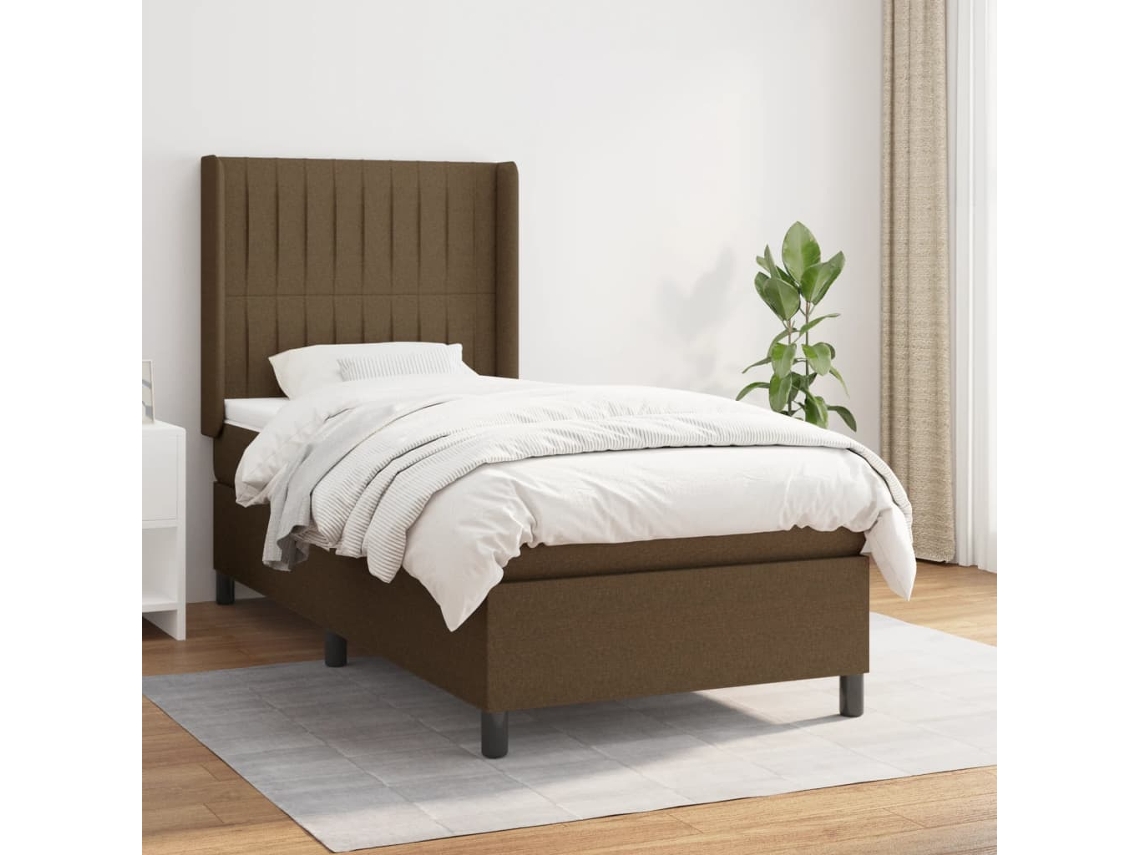 Vidaxl Cama Com Molas/colchão 100x200 Cm Tecido Castanho-escuro