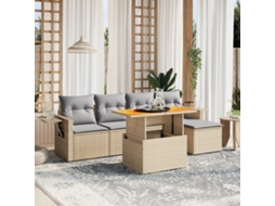 Vidaxl 6 Pcs Conjunto De Sofás P/ Jardim Com Almofadões Vime Pe Bege