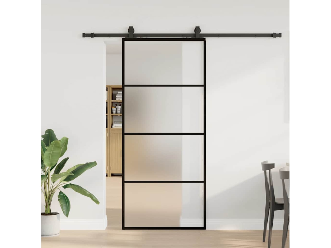 Vidaxl Porta Deslizante C/ Conj. Ferragens 90x205cm Vidro Esg Preto
