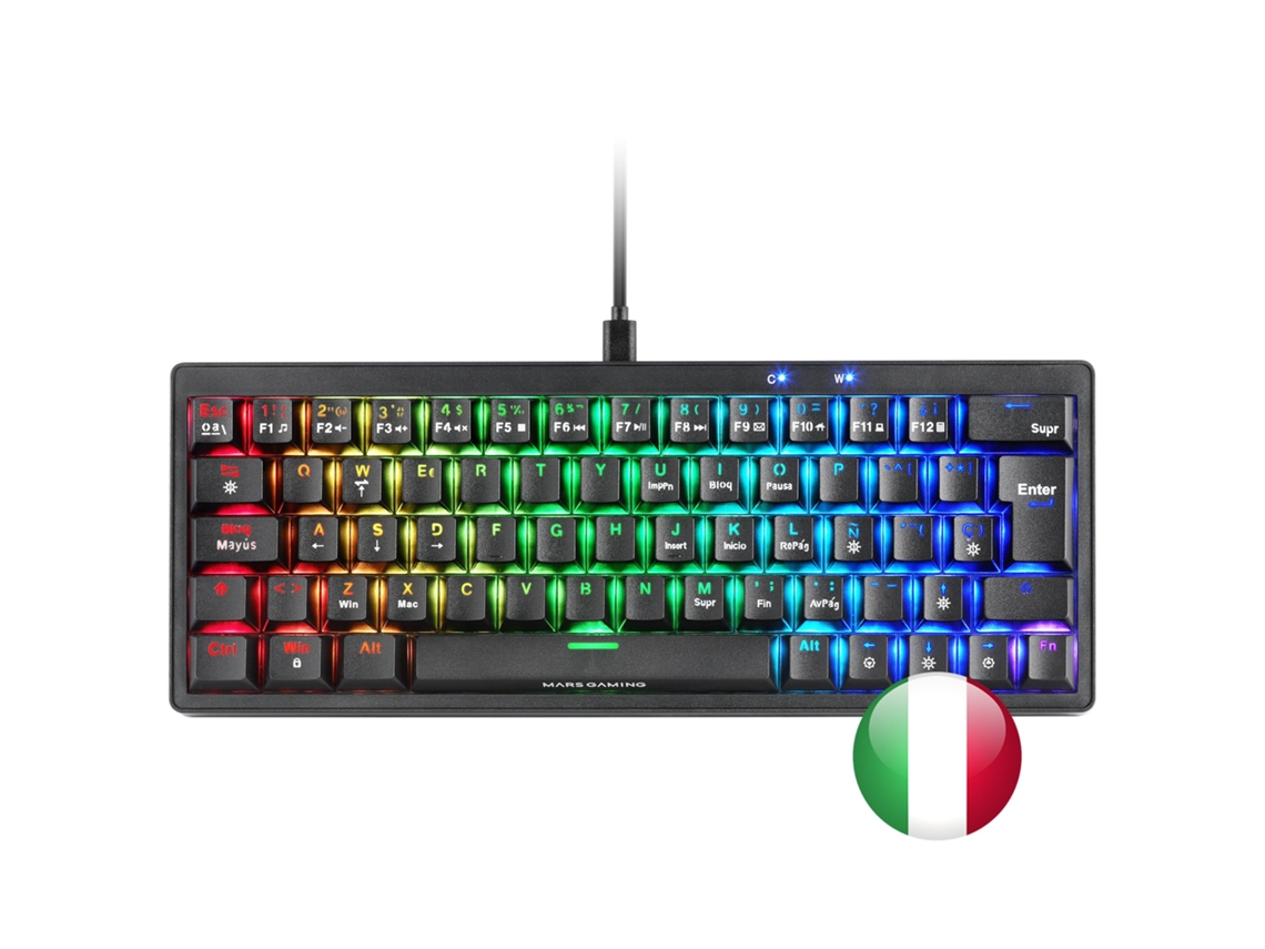 Teclado Mecânico 60% Rgb MARS GAMING Mkminipro Hot-Swap Switch Silencioso Italiano Preto