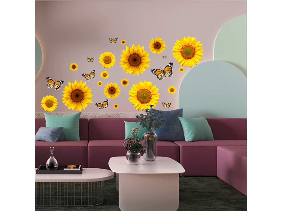 Adesivos De Parede De Girassóis E Borboletas Adesivos De Parede Mural Deca Slowmoose