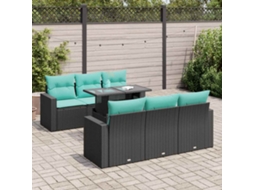 Vidaxl 7 Pcs Conjunto Sofás Jardim C/ Almofadões Vime Pe/acácia Preto