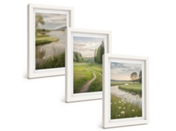 Galeria De Pinturas Murais Paisagens De Verão, Rio E Prado, Flores Moldura Branca Fotos Para O Escritório Espelharte (3 Peças 20x30 Cm)