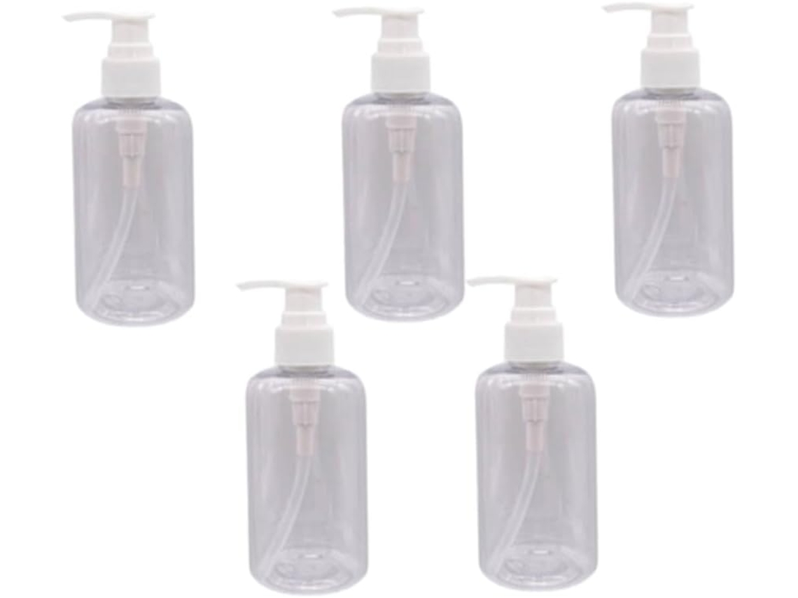 Conjunto De 5 Frascos Transparentes Recarregáveis Com Bomba De Gel Para Viagens E Cosméticos.
