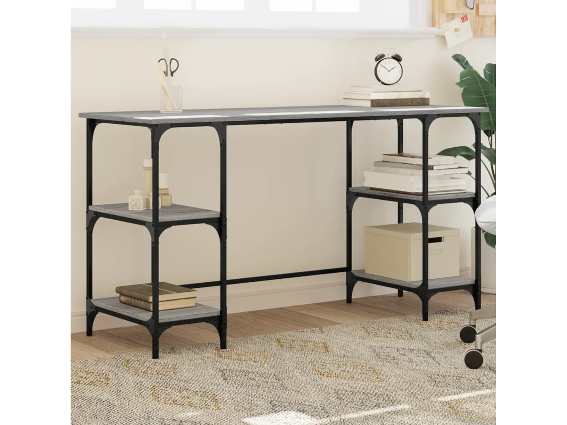 Vidaxl Secretária 140x50x75 Cm Metal/derivados De Madeira Cinza Sonoma