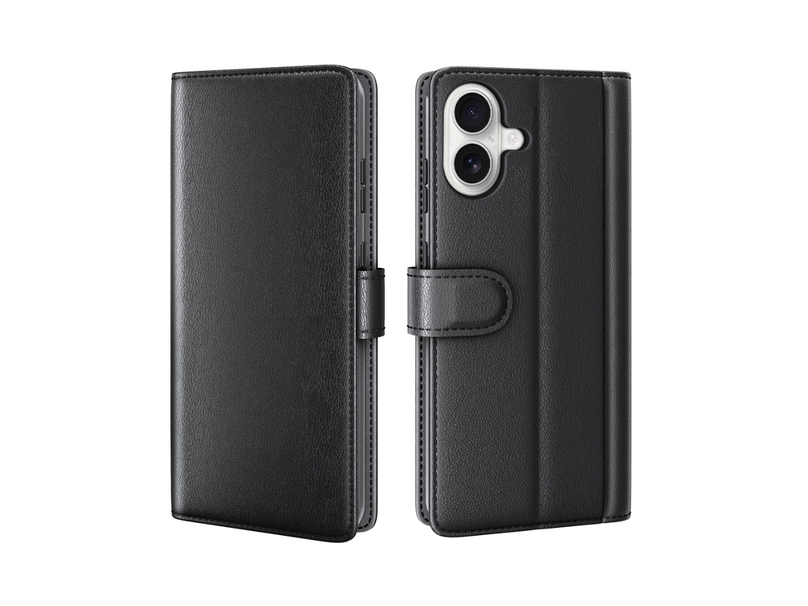 Capa Para Iphone 17 Em Couro Genuíno Premium, Preta.