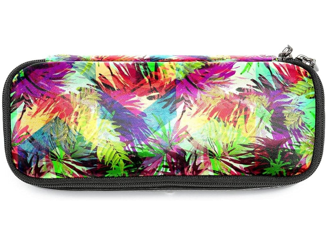 Estojo Lápis Com Estampa Tropical Abstrata E Grande Capacidade, Ideal Escola, Escritório, Adultos, Meninas E