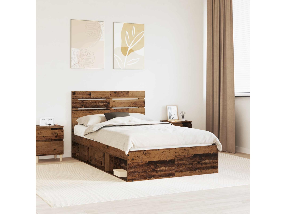 Vidaxl Estrutura Da Cama Com Cabeceira Madeira Antiga 135 X 190 Cm