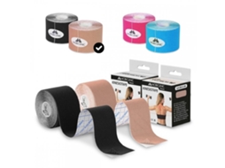 Pack 2 rolos Fita cinesiológica Kinesiotape MOBICLINIC 5m x 5 cm Banda neuromuscular Preto e bege