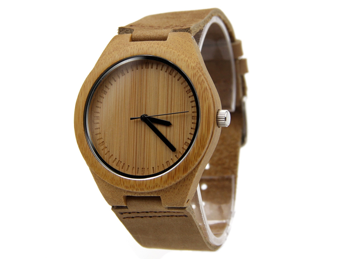 Relógio de Pulso Masculino Casual com Caixa de Bambu e Pulseira Pu 4