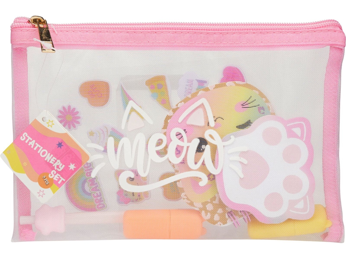 Estojo Para Lápis Com 8 Peças, Rosa Meownx, Multicolorido.