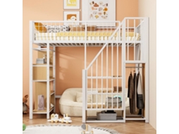 Cama Alta Multifuncional 90x200 Cm - Com Arrumação, Prateleiras E Escada - Branca