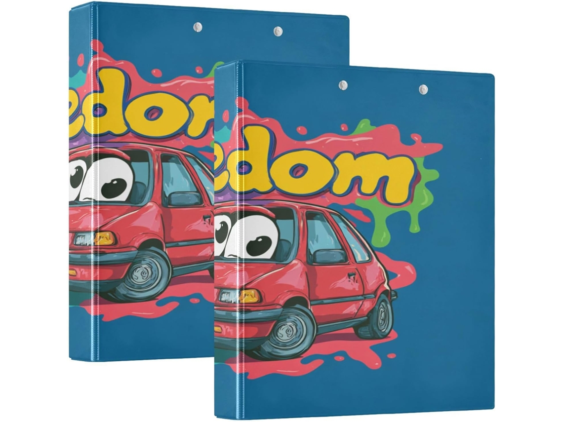 Pasta De Fichário Freedom 1, 5 Polegadas Com 3 Argolas, Estampa De Carro E Capa Com Bolso, Pacote Com 1 2 Unidades