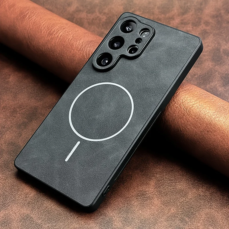 Capa Magnética Em Couro Genuíno Para Celular Samsung (galaxy S23 Fe Preto) Com Protetor De Lente Magsafe.