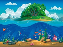 Painel de Parede OEDIM Infantil Ilha Fundo do Mar (Multicolor - 500x300cm - Papel de Parede)