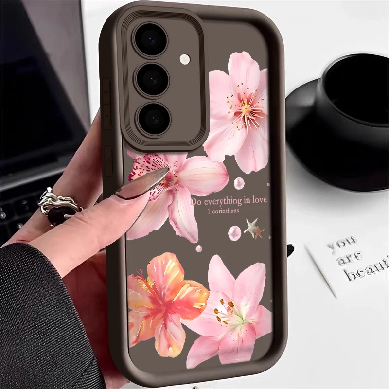 Capa De Celular Galaxy A55 Com Estampa De Flor Rosa, Capa Macia.