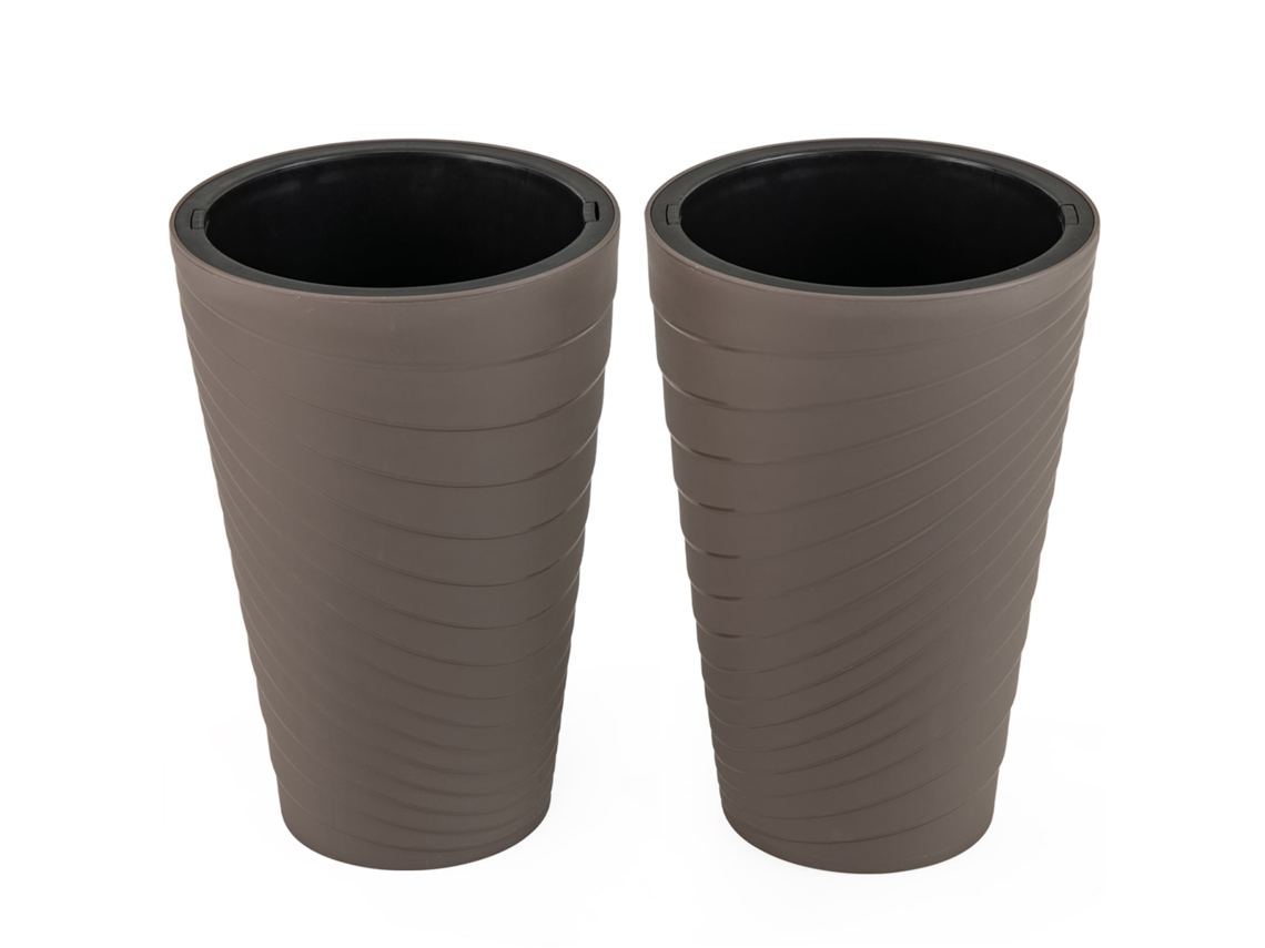 Conjunto De 2 Vasos Com Drenagem, 45 Cm, Castanho