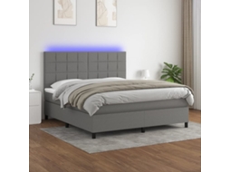 Vidaxl Cama Box Spring C/ Colchão E Led 180x200 Cm Tecido Cinza-escuro