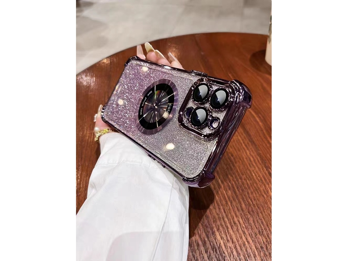 Capa Para Iphone 17 Pro Roxa Escura Com Revestimento Eletroplástico, Lente Quadrangular E Suporte Magnético Lightning.