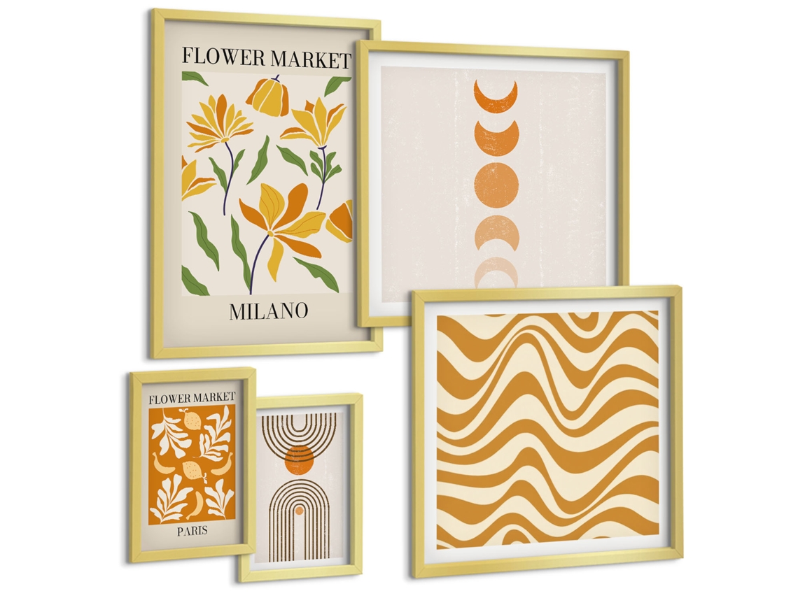 Conjunto De Pinturas Suculentas Moldura Dourada Quadros Para O Escritório Espelharte (conjunto De 5 Imagens)
