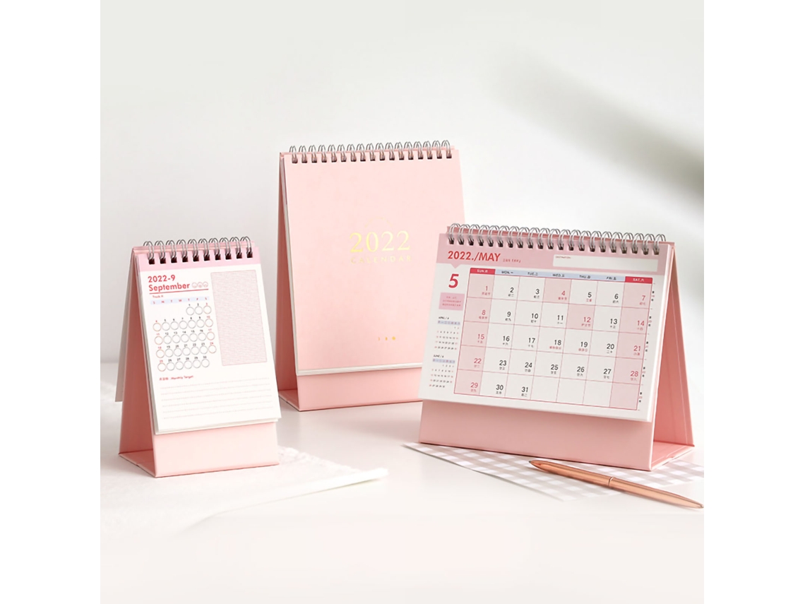 Calendário De Mesa, Simples, Elegante, Com Textura, Design Clássico, Multifuncional, Para Notas, 2022, Rosa, Grande, 2022, Simples, Pequeno