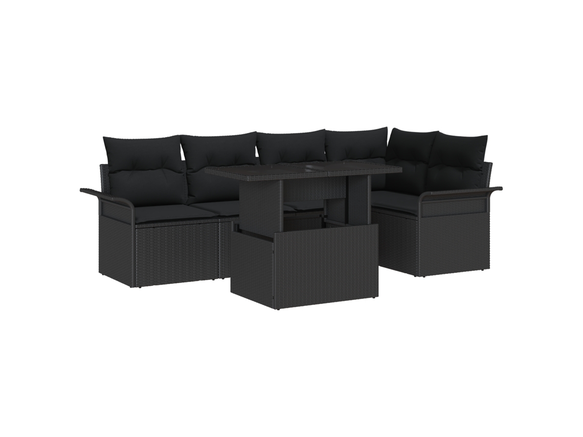 Conjunto 6 Conjunto De Sofá De Jardim Vidaxl Preto Vime Pe (100 X 55 X 73 Cm)