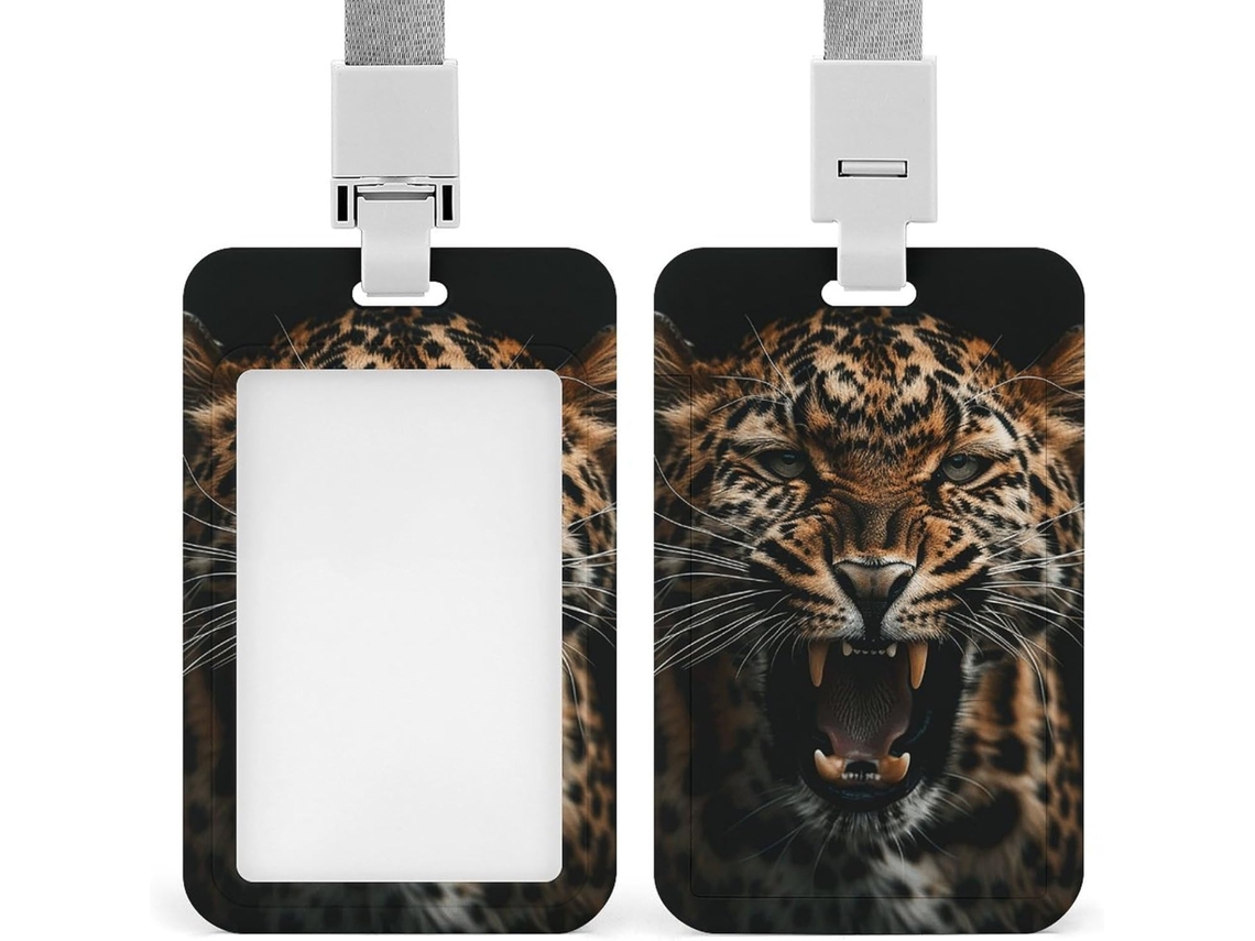 Porta Crachá Com Estampa de Leopardo, Mostra Os dentes, Personalizável, À Prova D Água, Porta Identificação, Estojo