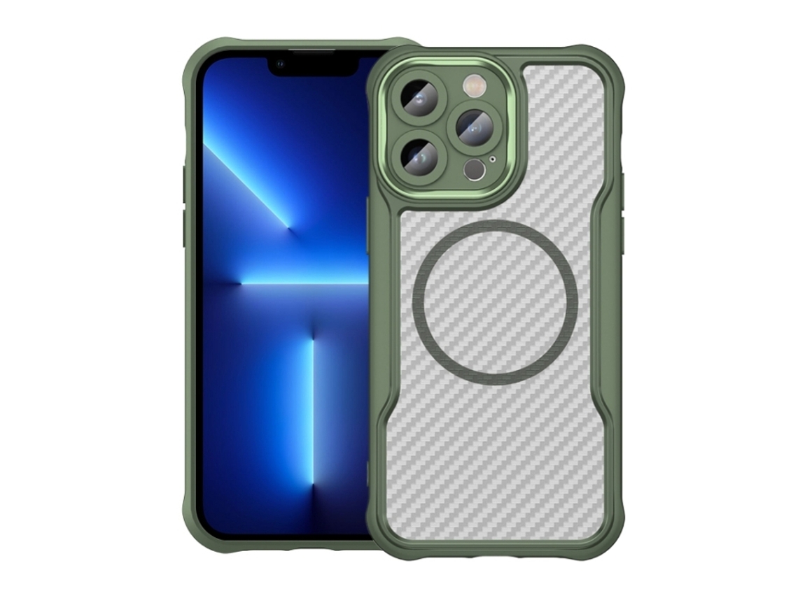Capa Transparente Para Iphone 13 Pro - Textura De Fibra De Carbono - Magsafe