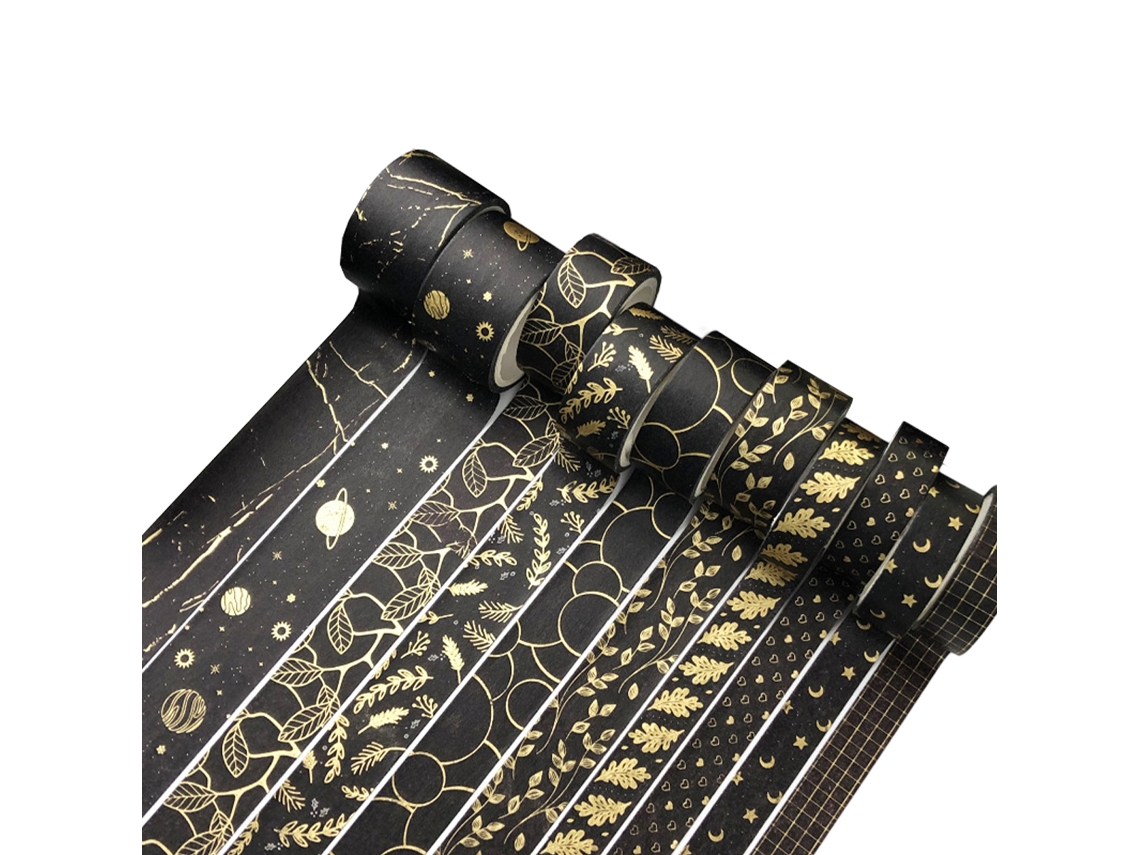 Fita Adesiva, Uma Caixa Com 9 Volumes De Fita Adesiva Com Desenhos De Céu Preto, Dourado Quente E Prateado Quente, Céu Estrelado E Desenho À Mão