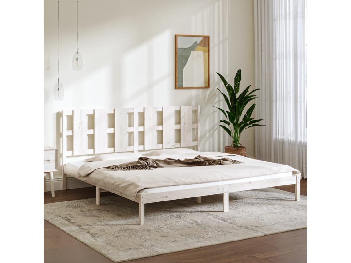 Cama Sem Colchão 200x200 Cm Madeira De Pinho Maciça Branco