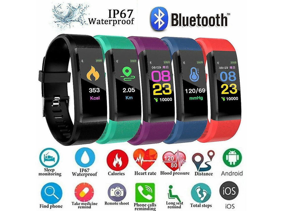 Smartwatch com rastreador de condicionamento físico para mulheres, homens e crianças, Fitbit, Android e iOS, frequência cardíaca, bicicleta elétrica
