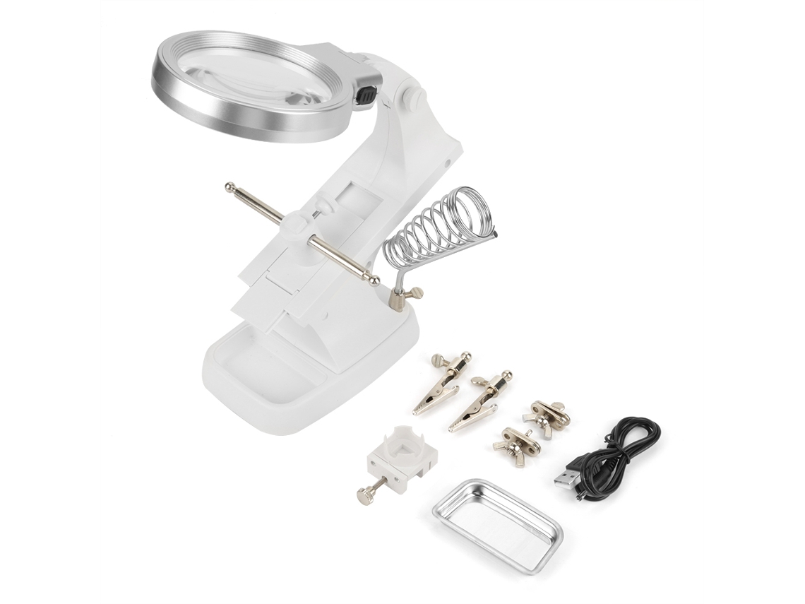 Lupa De Mesa Com Luz Led E Suporte De Pinça Para Reparação, Soldagem E Soldadura