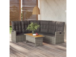 Conjunto 2 Peças Lounge De Jardim C/ Almofadões Vime Pe Cinzento Dkd Home Decor